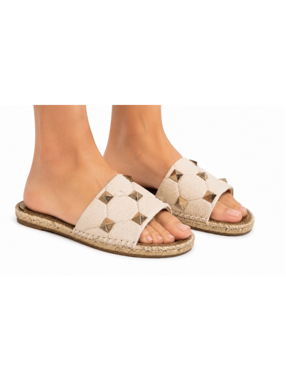 Valentino Garavani Rockstud Espadrille Sandals Beige/Blush Pink Gold Size 39/ 9